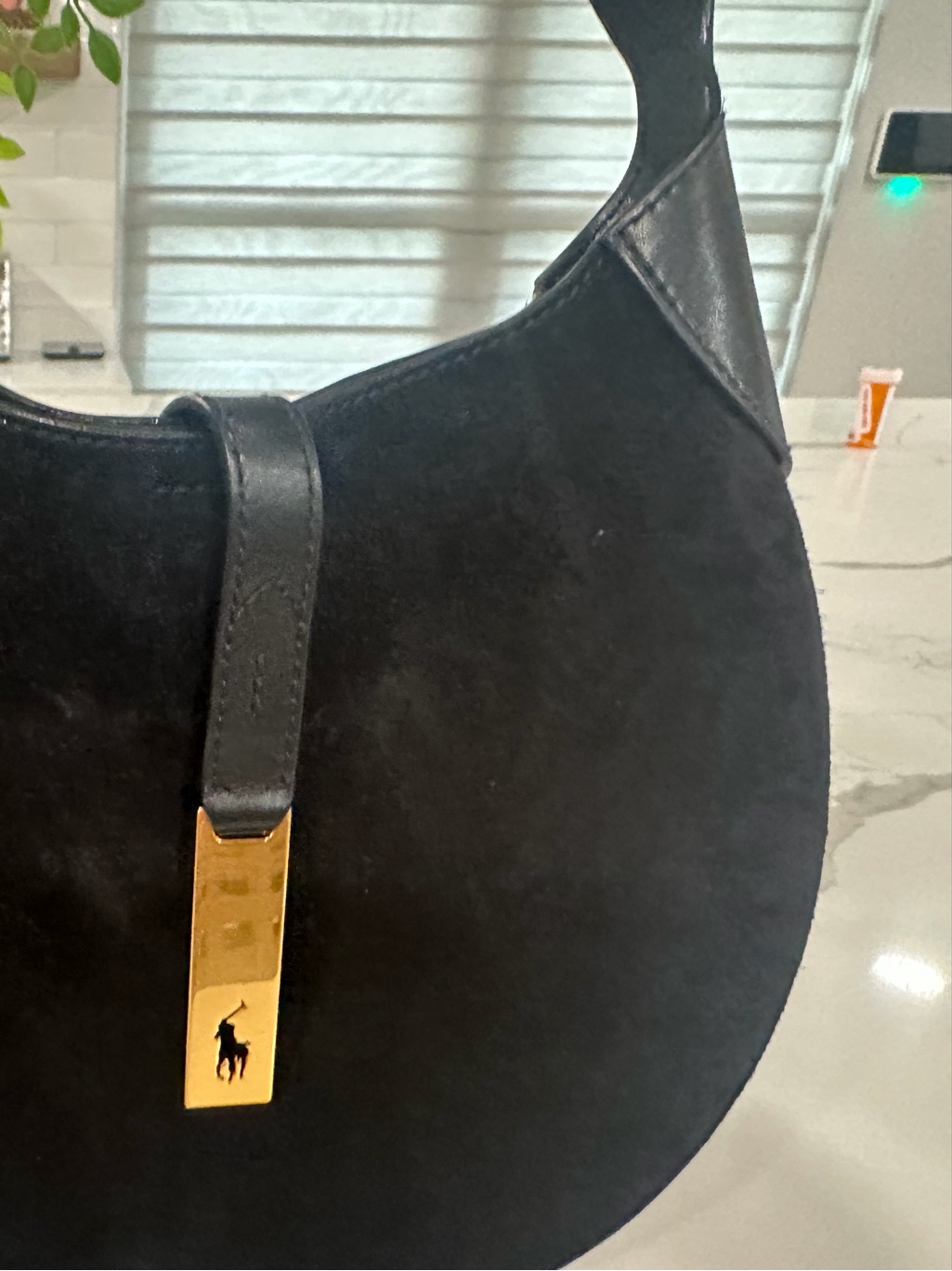Polo By Ralph Lauren Black Suede Messenger With Gold Logo Accent
